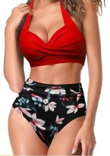Womens Red Tropical Bikini Size Medium Uk 10-12 Tankini Swimsuit Swimming Costum