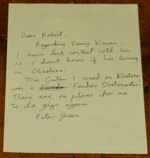PETER GREEN HANDWRITTEN SIGNED 1 PAGE LETTER CIRCA 1979 UACC RACC FLEETWOOD MAC