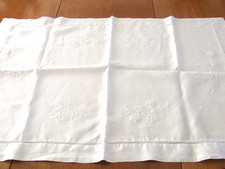 Vintage White Linen Pillow Case, Machine Embroidered Design & Button Opening..