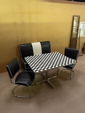 American Diner table and chairs 50s Retro Black & White. checker board tabletop