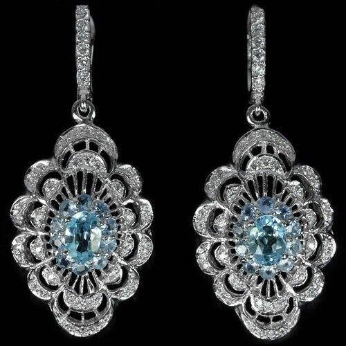 Silver earrings blue - earrings, topaz