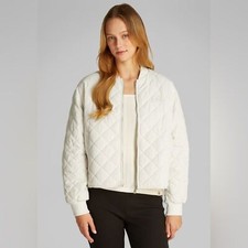 Calvin Klein White Ivory Quilted Bomber Puffer Unisex Jacket Size Small NEW $225