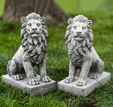 Two lions guardians Front door decor Concrete lion sculpture Stone animal statue