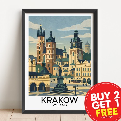 Krakow poland travel print - krakow,