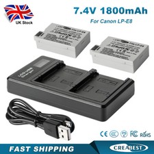 2x LP-E8 Battery+ Dual Charger For Canon EOS 550D 600D 650D 700D Kiss T2i X4 X5