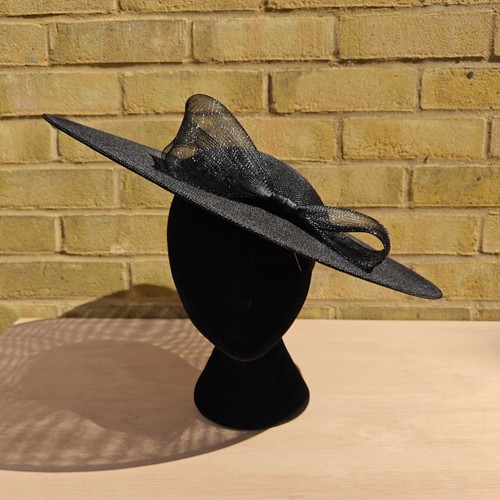 Black large fascinator wedding - fascinator,
