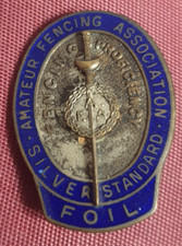 Amateur Fencing Association Silver Standard Enamel Badge Signed Butler FOIL