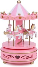 Carousel 4 Horse Merry Go Round Wind Up Mechanical Music Ornament Box Led Sound