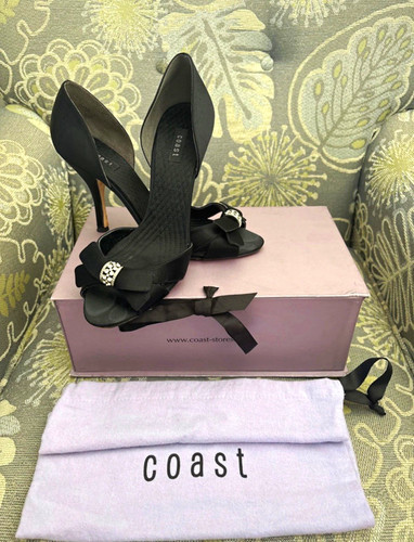 Coast black satin open toe - black,