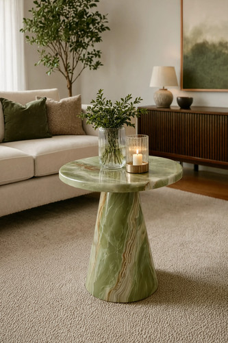 Round green onyx coffee table - coffee,