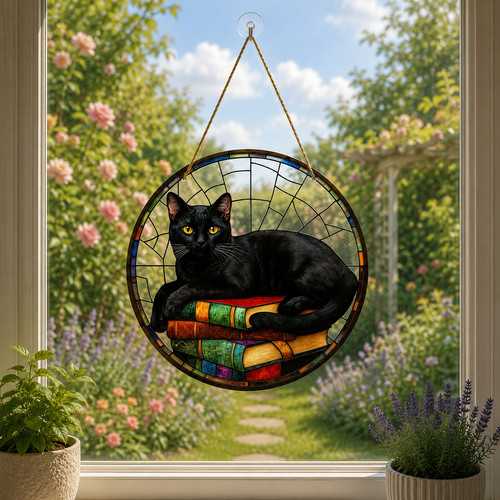 Black cat on books - black,