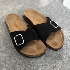 Primark flat buckle sandals summer black sliders size 6 EUR 39 women 