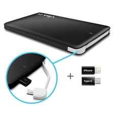 Power Bank Battery Pack Charger with Built-in Cable for USB-C iPhone Mobile New