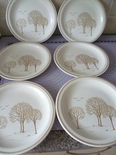 Churchill Homespun Dinner Plates x 6 Tree Design Brown Vintage 1980's