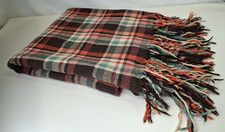 VTG  Wool Blend Blanket Pastel Plaid Fringe Picnic Lap Throw 150 X 136 CM P733