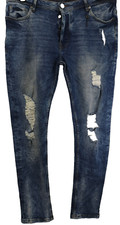 Mens blue Jeans Waist 37in Leg32in Primark Distressed Skinny fit Used (EBSK2628)