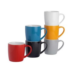 6x Coloured Tea Coffee Mug Contemporary Ceramic Stoneware Drinks Mugs - 350ml