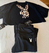 Playboy Leopard Bunny Round Neck Drop Womens Jogger Sweatpants Lounge NEW