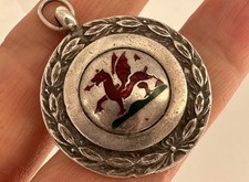 Antique Solid Silver Enamel Dragon Fob