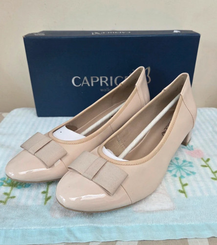 Caprice beige nude patent - caprice, bow