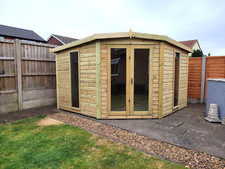 10x10 CORNER HOUSE SUMMERHOUSE GARDEN ROOM OFFICE HEAVY DUTY TANALISED SHED..