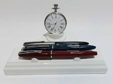  Pocket watch stand & pen stand holds 3 desk pen rest WHITE Ceramic (2 colours)