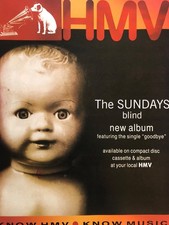 The Sundays Blind 1992 A4 Poster HMV Original Advert