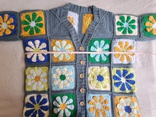 Handmade Crochet Cardigan – Retro Daisy Floral Granny Square Edition size 28