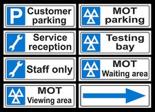MOT GARAGE signs or stickers