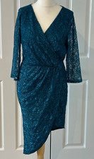 Little Mistress Faux Wrap Lace Bodycon Dress - Teal (Blue) - Size 16 - NWOT
