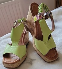 Moda In Pelle Petriya Leather Wedge Slingback Sandals Lime Green Size 4 UK Eu 37
