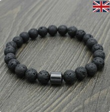 Lava Rock Hematite Bracelet Alleviate Anxiety Boost Mood Blood Flow 8mm Free P&P