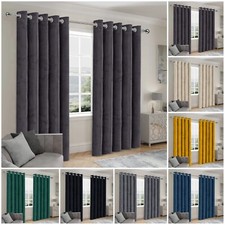 Heavy Blackout Velvet Curtains Pair Fully Lined Eyelet Ring Top Ready Made Panel