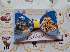 Handmade Polar Express Hair Bow Dark Blue Train & Magic Key 3.5" Clip