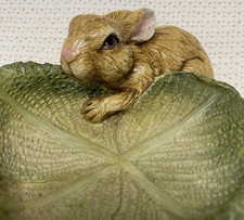 Bunny With Cabbage Leaf Bowl Dish Sculpture By Chrisdon indoor/outdoor