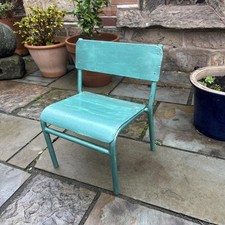 Beautiful Vintage Child’s Chair Metal Frame Painted Green Seat & Backrest
