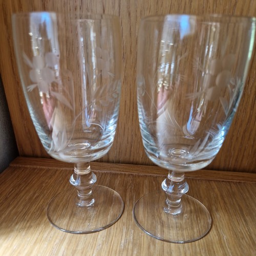 Pair vintage etched wine - pair,