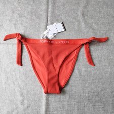 Tommy Hilfiger Cheeky Side Tie Bikini Bottoms Size S Mosaic Vermillion Red