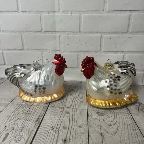 Vintage glass blown hen - vintage,