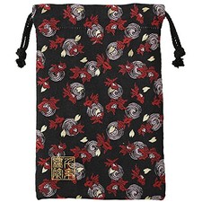 Nishijin Brocade Drawstring Bag (Lined) Black Swirl Wave Ryukin Desi