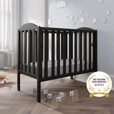 Waffi Mini Baby Black Cot Space Saver Cot - optional fibre mattress 100x50x10cm