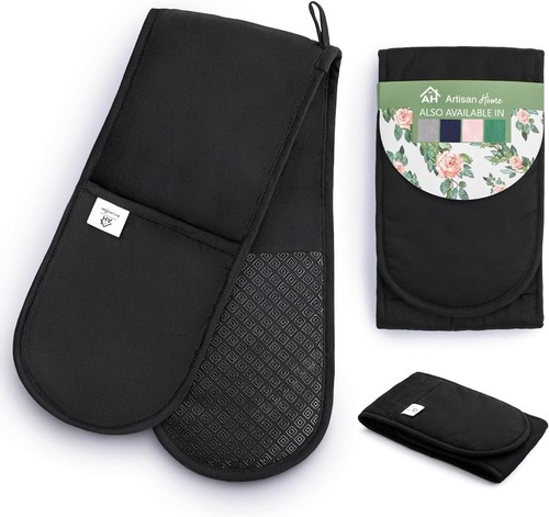 Black double oven - oven, gloves