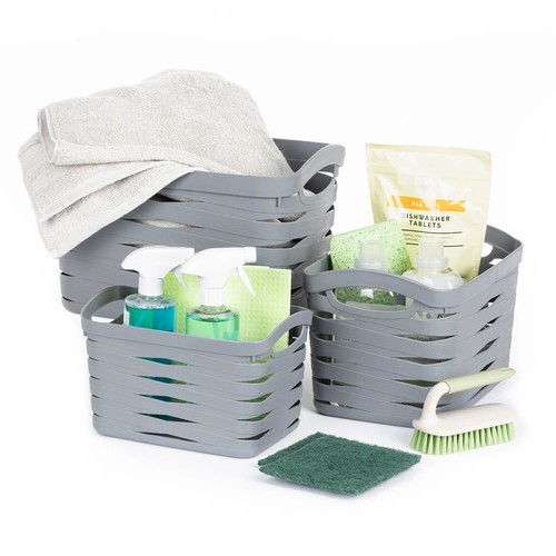 Grey plastic storage basket - grey,