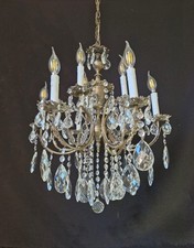 Antique Vintage French Chandelier Brass & Crystals Ceiling Light 9 Arms Ø 53 cm