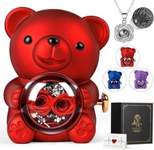 Rose bear teddy with necklace - rose,