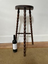 Tall French Vintage Half Moon Bobbin 3 Legged Stool Wood