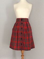 Tartan plaid red high waisted button up knee length  skirt 