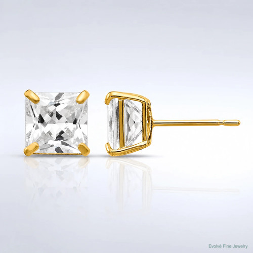 14k yellow gold 5mm square - square, cz