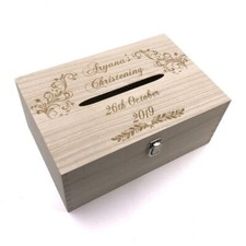 Personalised Christening Wooden Post Box with Slot Cards Drop in Box HB-108