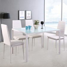 High Gloss Glass White Dinning Table + 4/6 Faux Leather Padded Chair Kitchen Set
